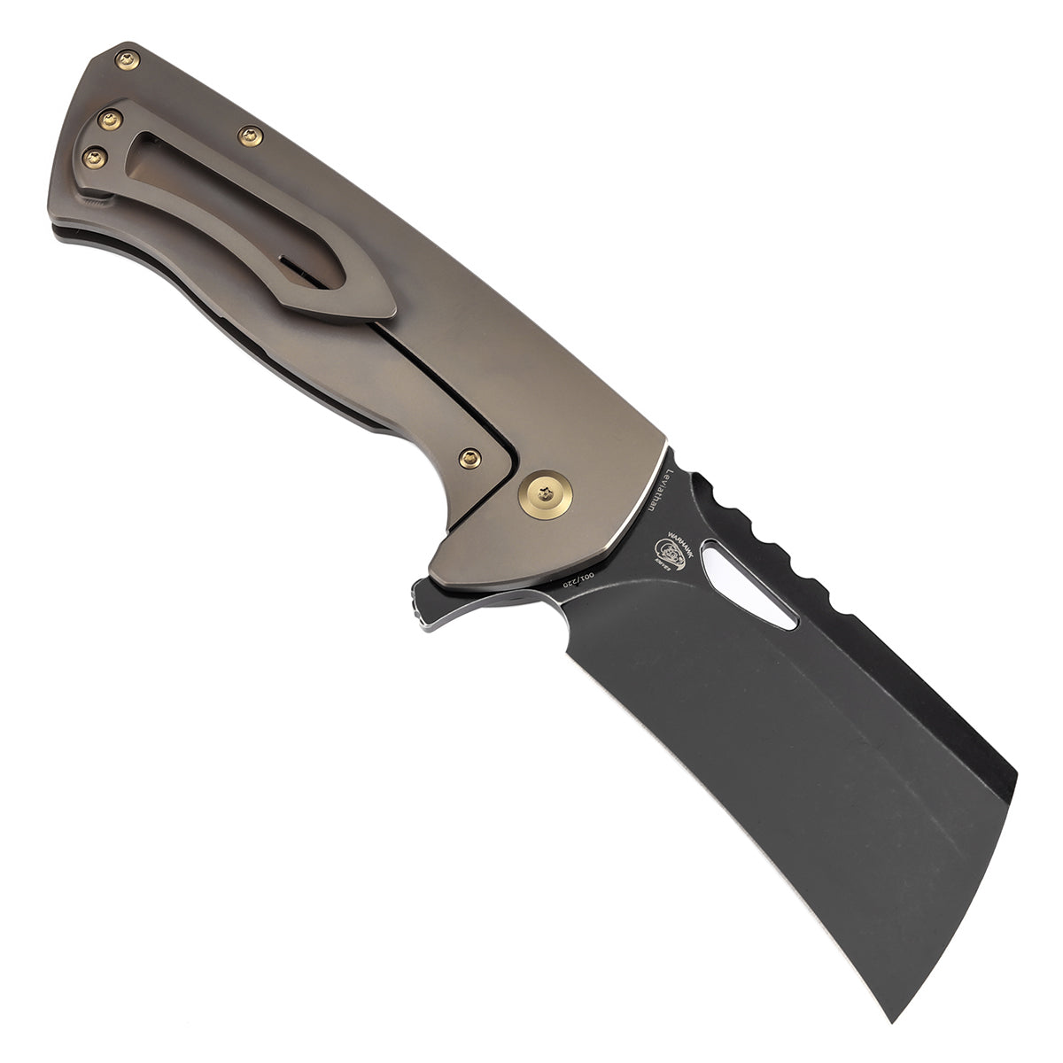 Kansept Leviathan K1083A2 open position showing CPM S35VN cleaver blade