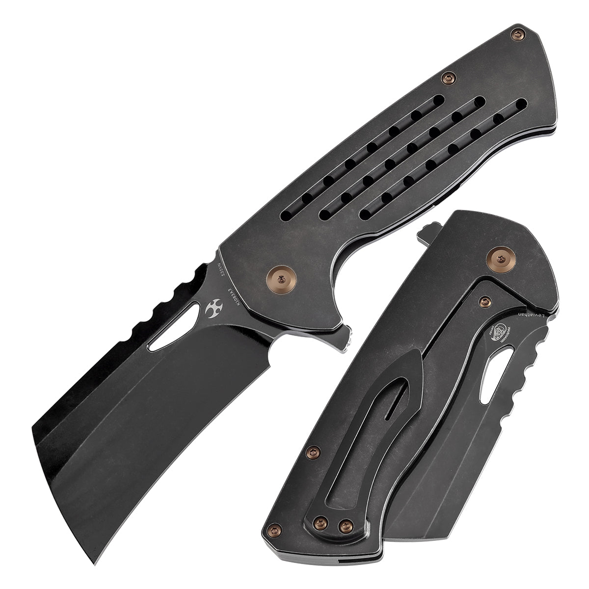 Kansept Leviathan K1083A3 front view – 3.9" Blackwash CPM-S35VN cleaver folding knife