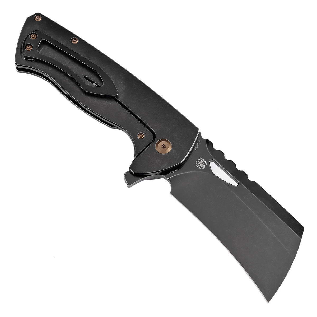 Kansept Leviathan K1083A3 open position showing CPM-S35VN cleaver blade