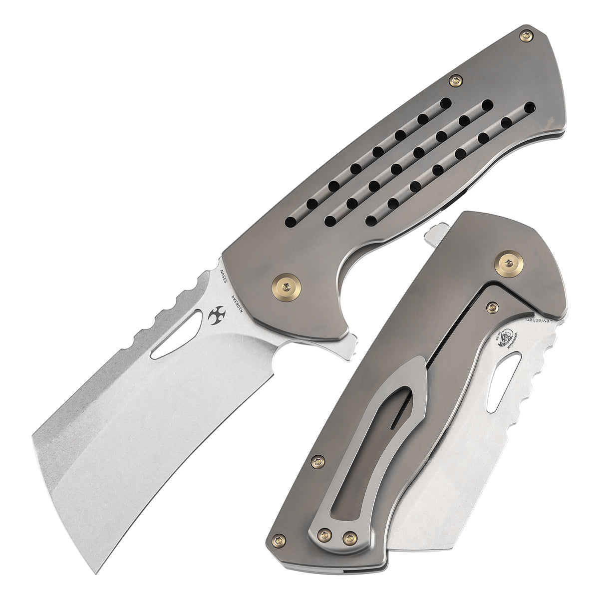 Kansept Leviathan K1083A4 front view – 3.9" Stonewashed CPM S35VN cleaver folding knife