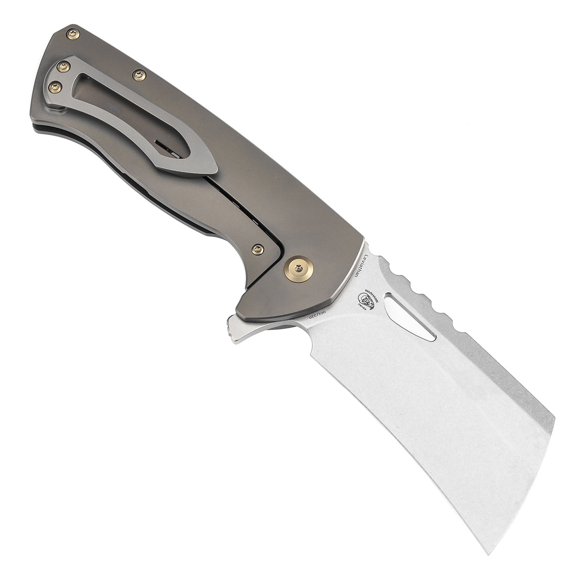 Kansept Leviathan K1083A4 open position showing CPM S35VN cleaver blade