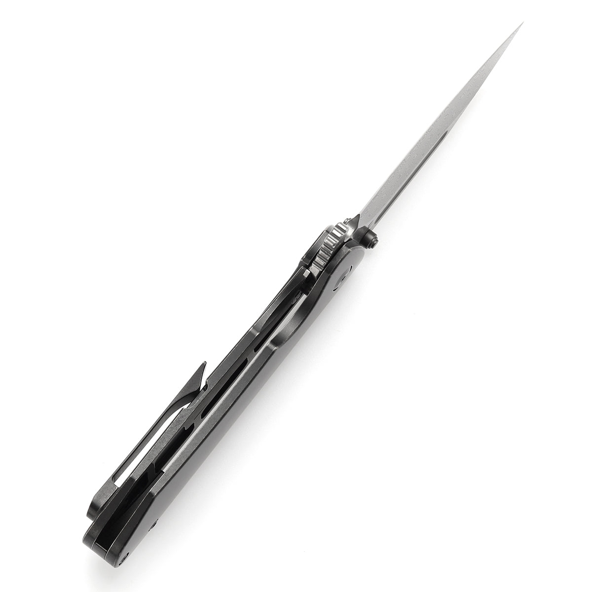 Kansept Superhawk K1084A3 blade detail - Damascus Wharncliffe