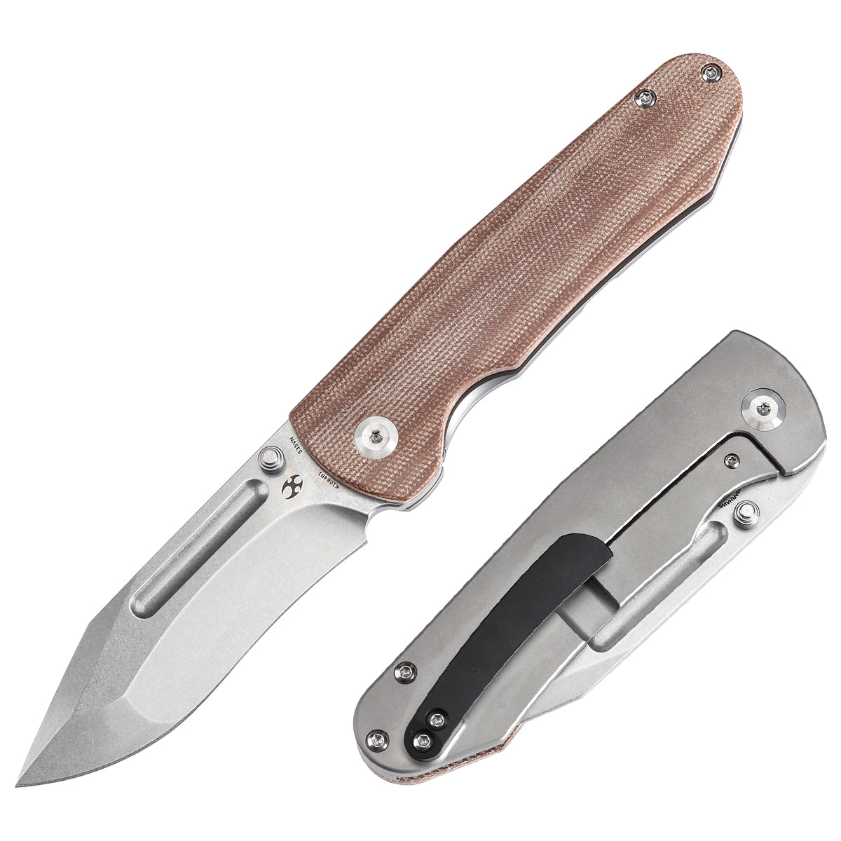 Kansept Superhawk K1084B1 front view - 3.89" Stonewashed CPM-S35VN Wharncliffe folding knife