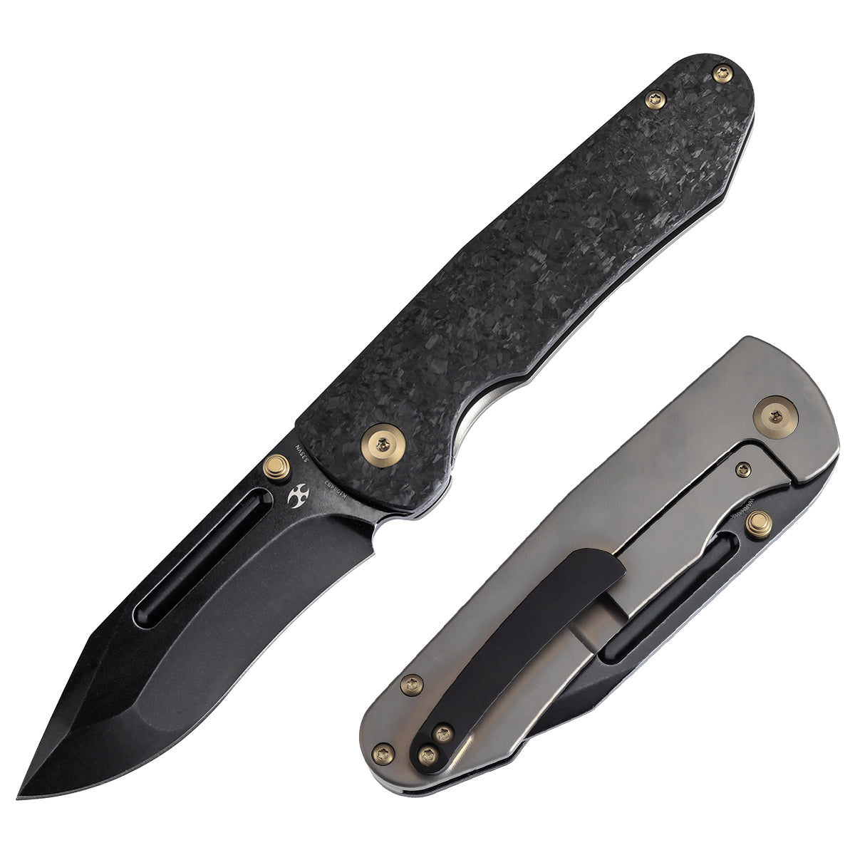 Kansept Superhawk K1084B2 front view - 3.89" Blackwash CPM-S35VN Wharncliffe folding knife