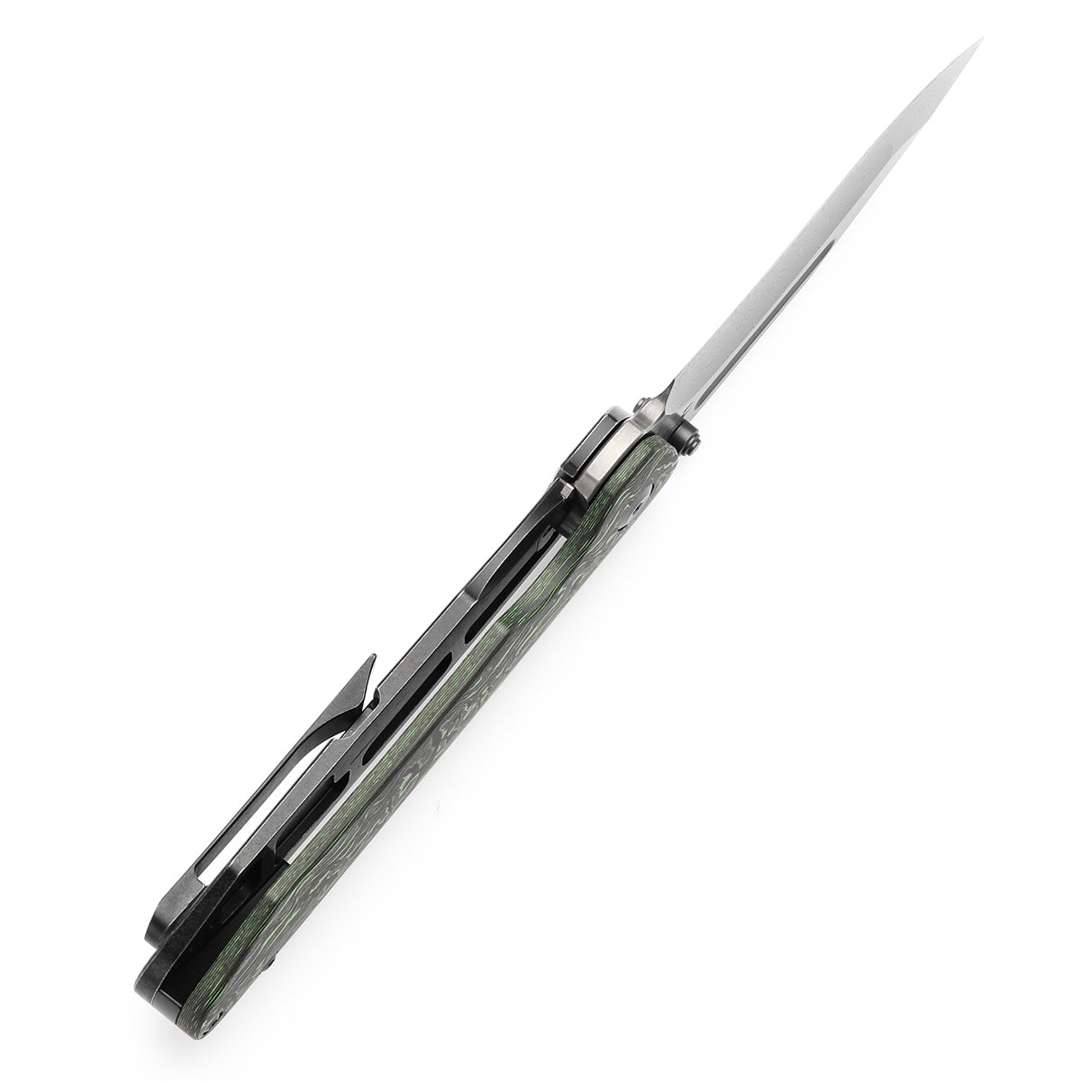 Kansept Superhawk K1084B3 blade detail – Damascus Wharncliffe