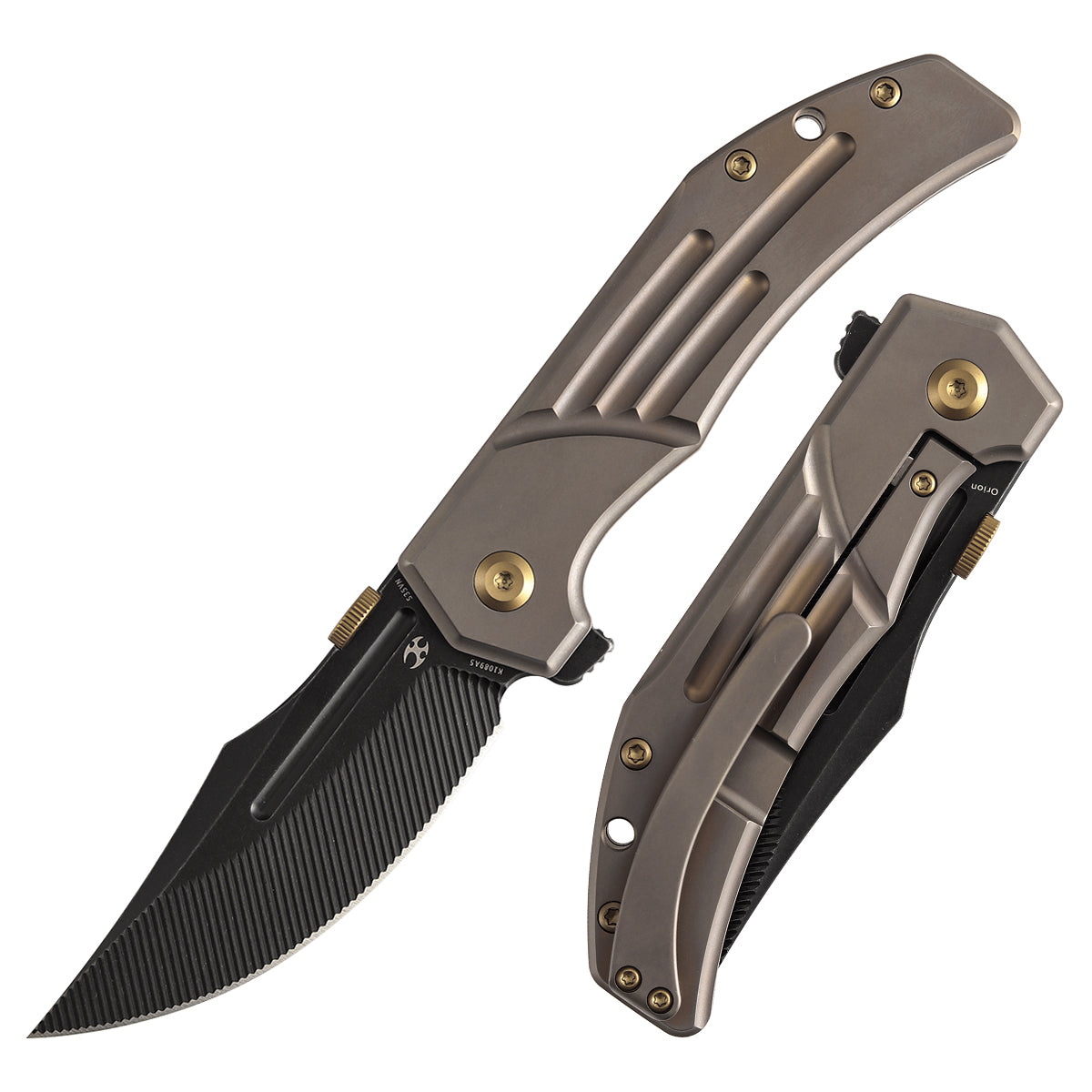 Kansept Orion K1089A5 front view – 3.07" blackwash CPM S35VN clip point folding knife