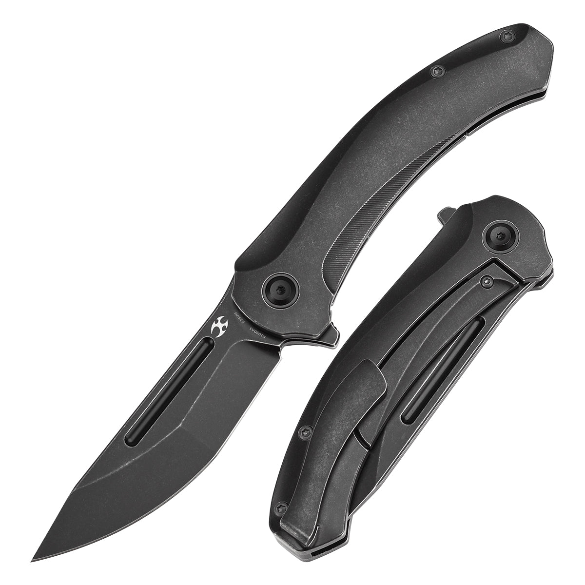 Kansept Hira K1090A1 front view – 3.46" blackwash CPM S35VN tanto folding knife