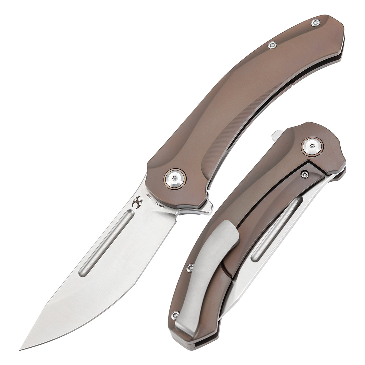 Kansept Hira K1090A2 front view – 3.46" satin CPM S35VN tanto folding knife
