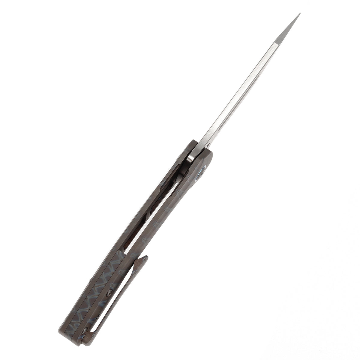 Kansept Hira K1090A5 tiger stripe flamed titanium handle scales