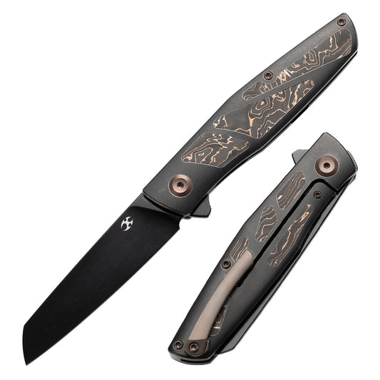 Kansept Cru K1092A1 front view – 3.46" Black TiCn CPM-S35VN Wharncliffe folding knife