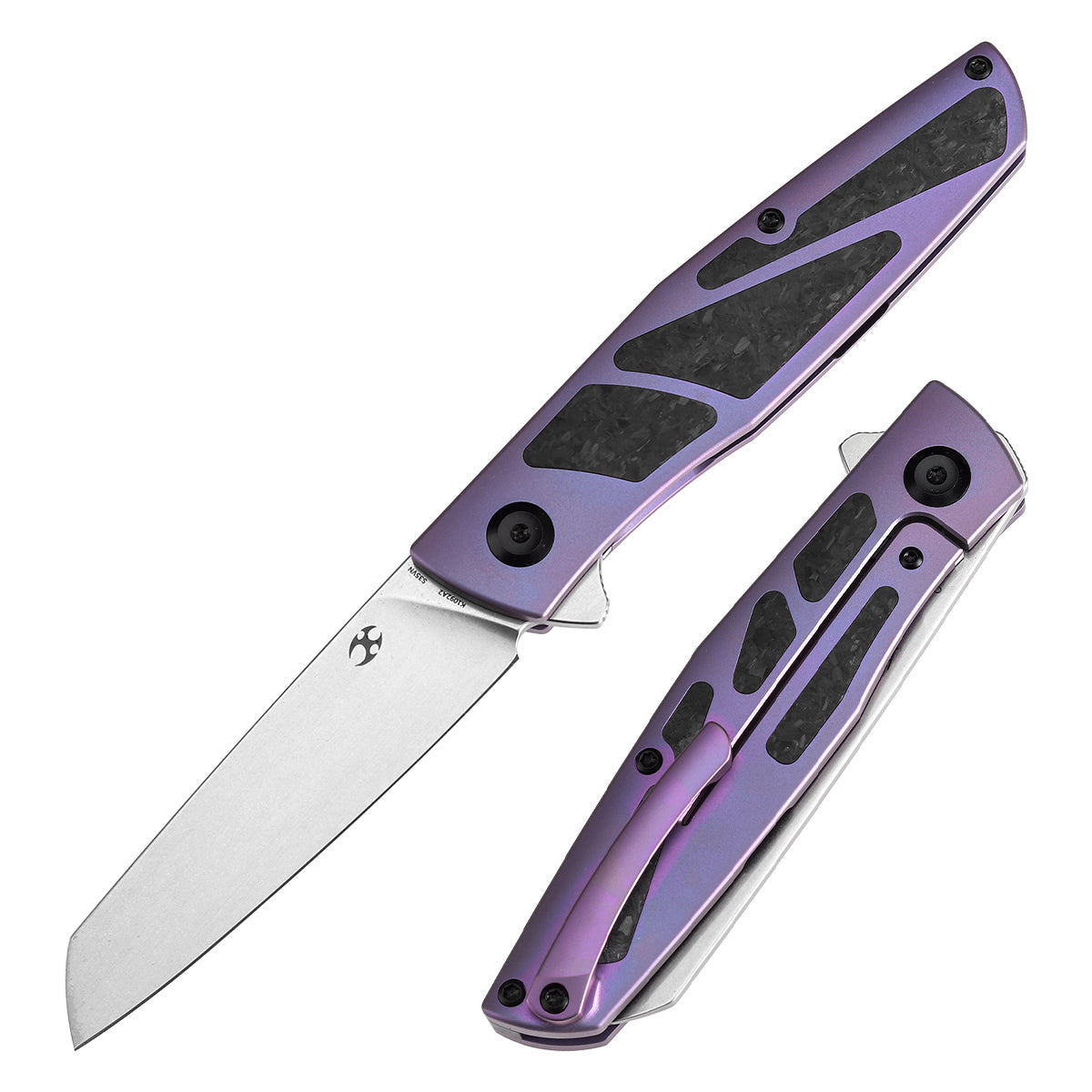Kansept Cru K1092A2 front view – 3.46" Stonewashed CPM-S35VN Wharncliffe folding knife