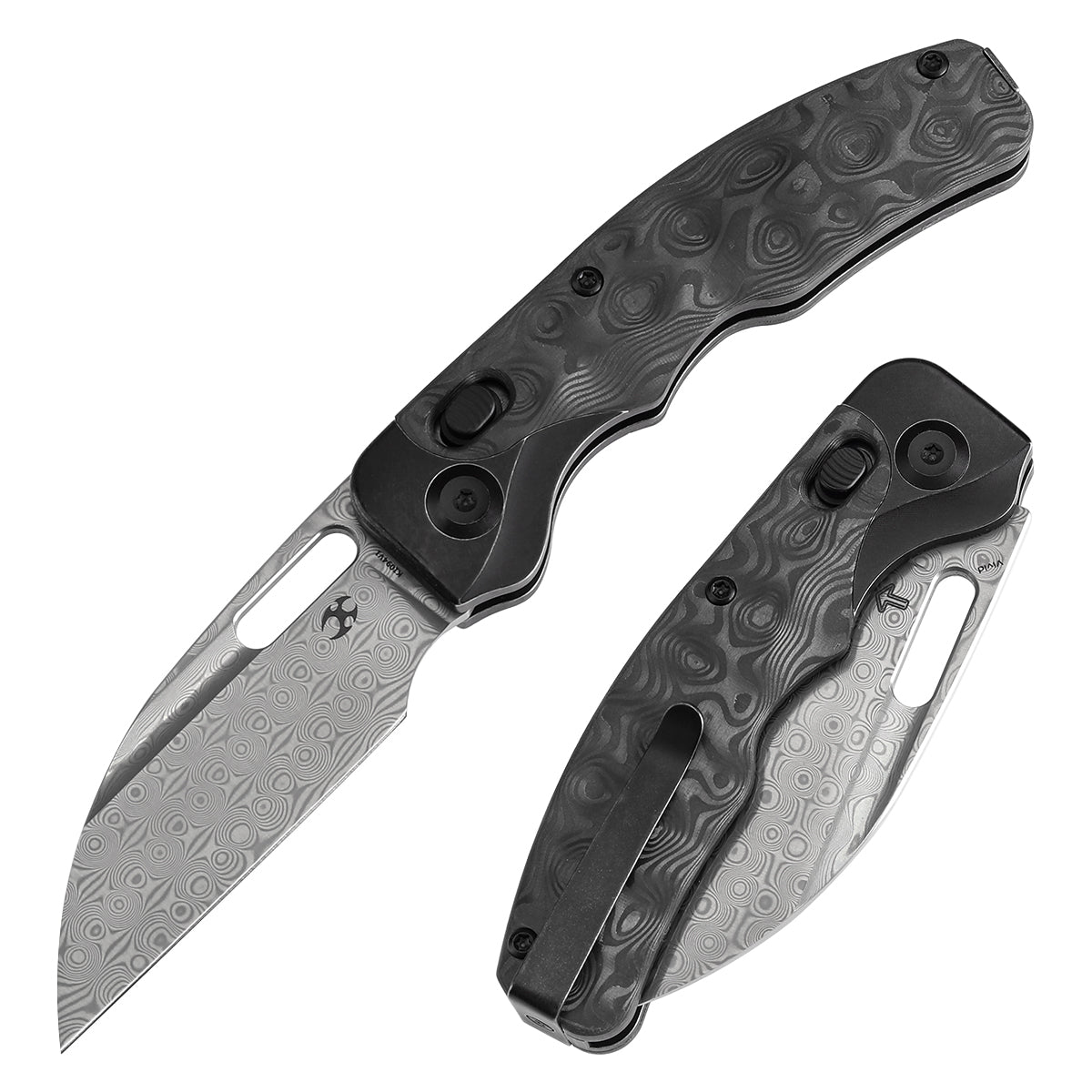 Kansept Vivid K1094V1 front view – 3.04" Damascus Wharncliffe folding knife