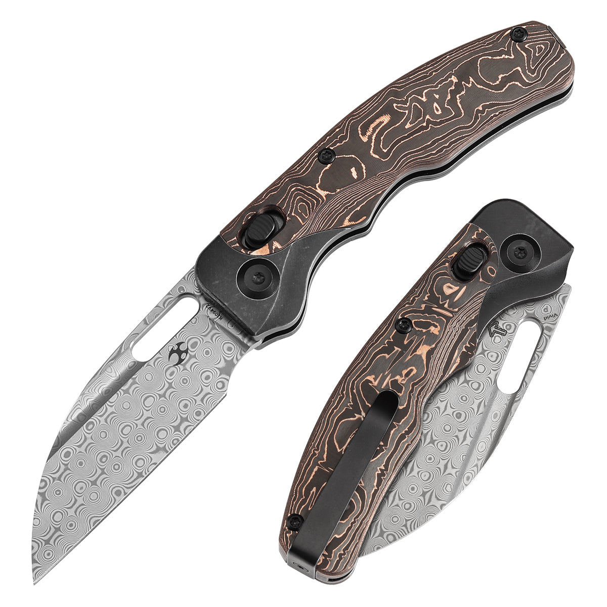 Kansept Vivid K1094V2 front view – 3.04" Damascus Wharncliffe folding knife