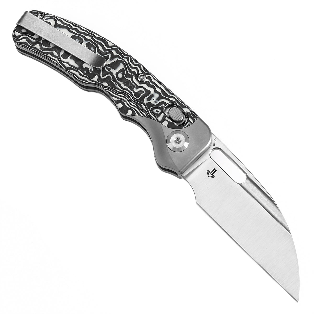 Kansept Vivid K1094V3 open position showing CPM S35VN Wharncliffe blade