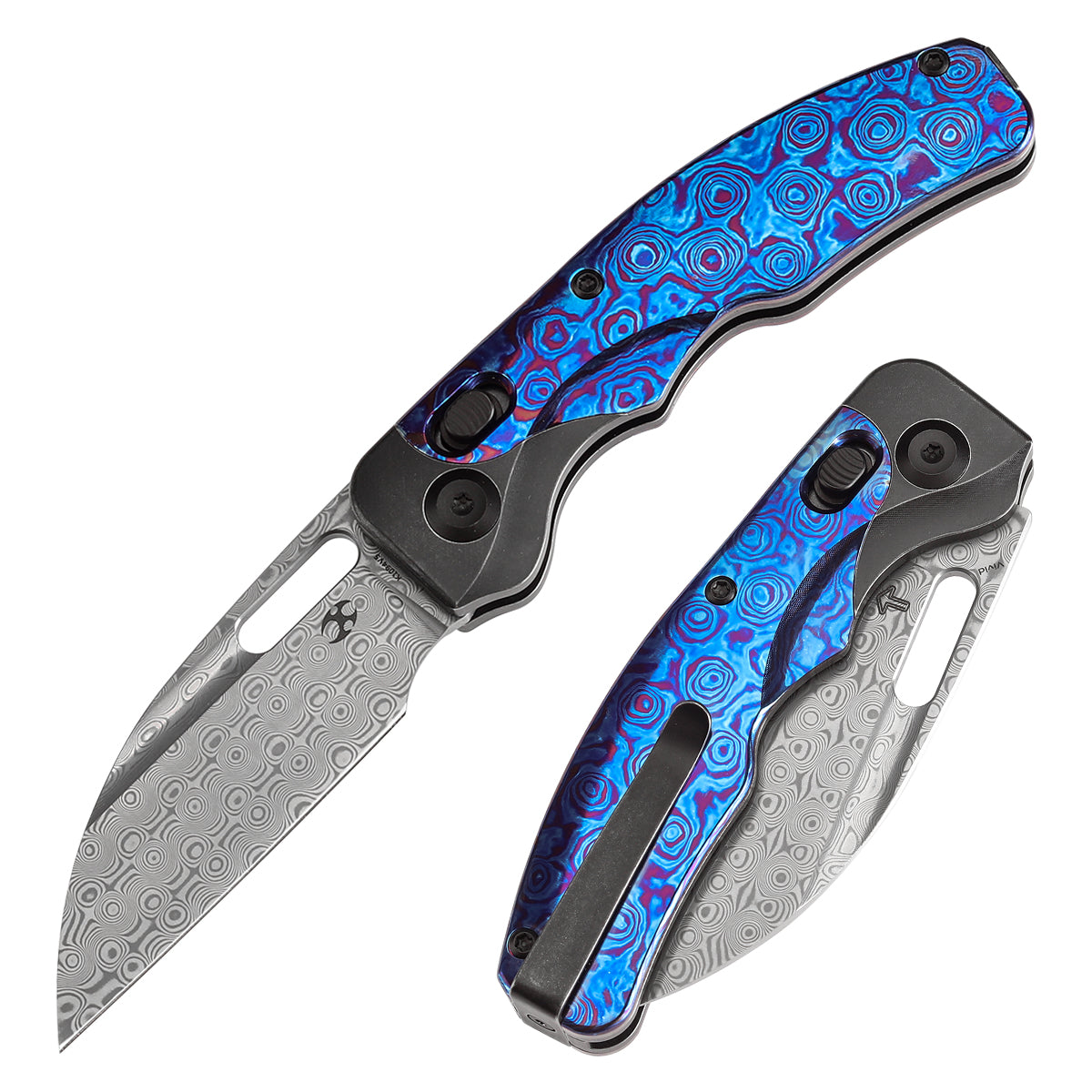Kansept Vivid K1094V5 front view – 3.04" Damascus Wharncliffe folding knife