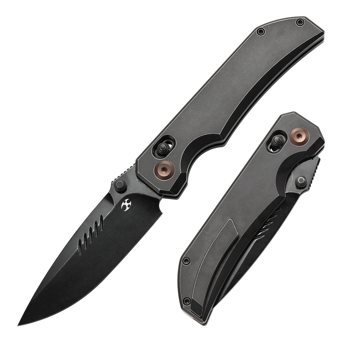 Kansept Eaglestrike K1095V2 front view – 3.73" blackwash CPM S35VN wharncliffe folding knife