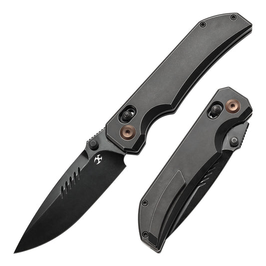 Kansept Eaglestrike K1095V2 front view – 3.73" blackwash CPM S35VN wharncliffe folding knife