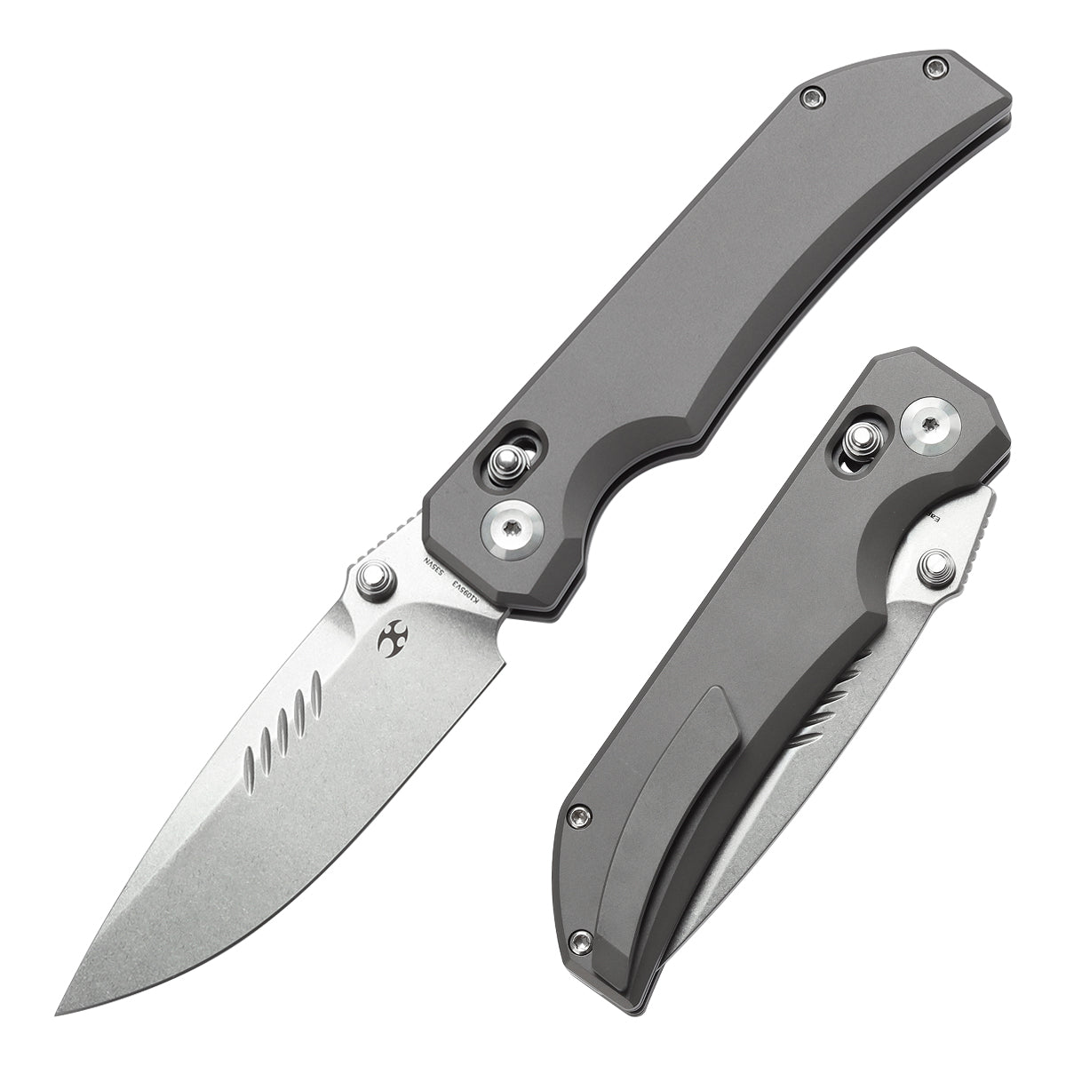 Kansept Eaglestrike K1095V3 front view – 3.73" stonewashed CPM S35VN drop point folding knife