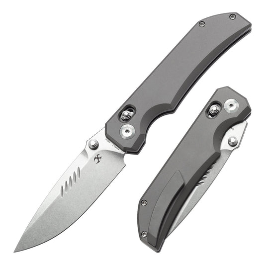 Kansept Eaglestrike K1095V3 front view – 3.73" stonewashed CPM S35VN drop point folding knife
