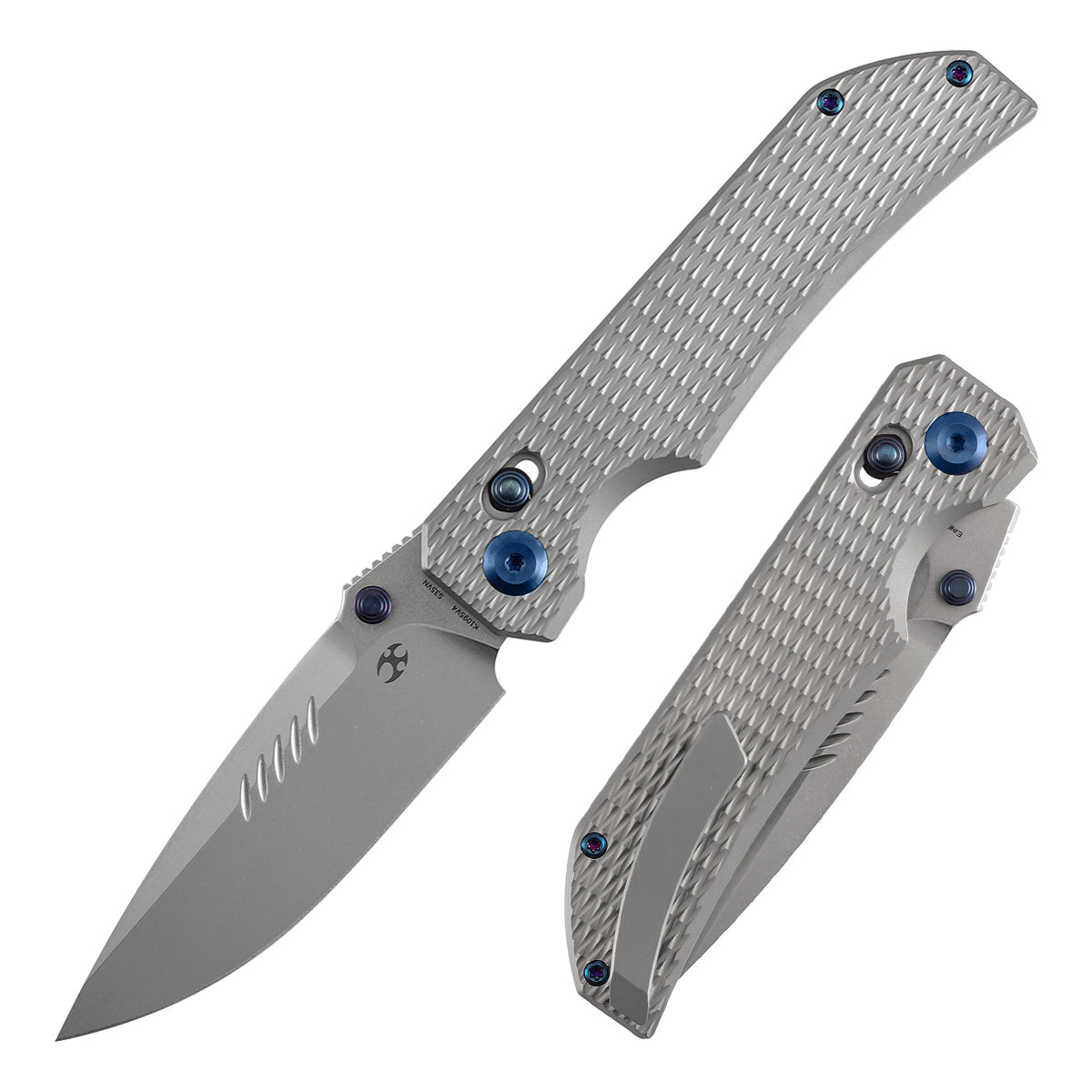 Kansept Eaglestrike K1095V4 front view – 3.73" stonewashed CPM S35VN drop point folding knife