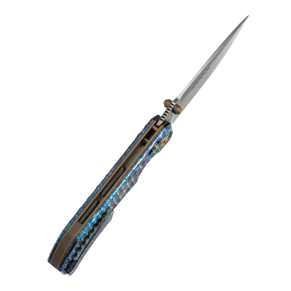 Kansept Eaglestrike K1095V5 blue Lightning Strike titanium diamond pattern handle scales
