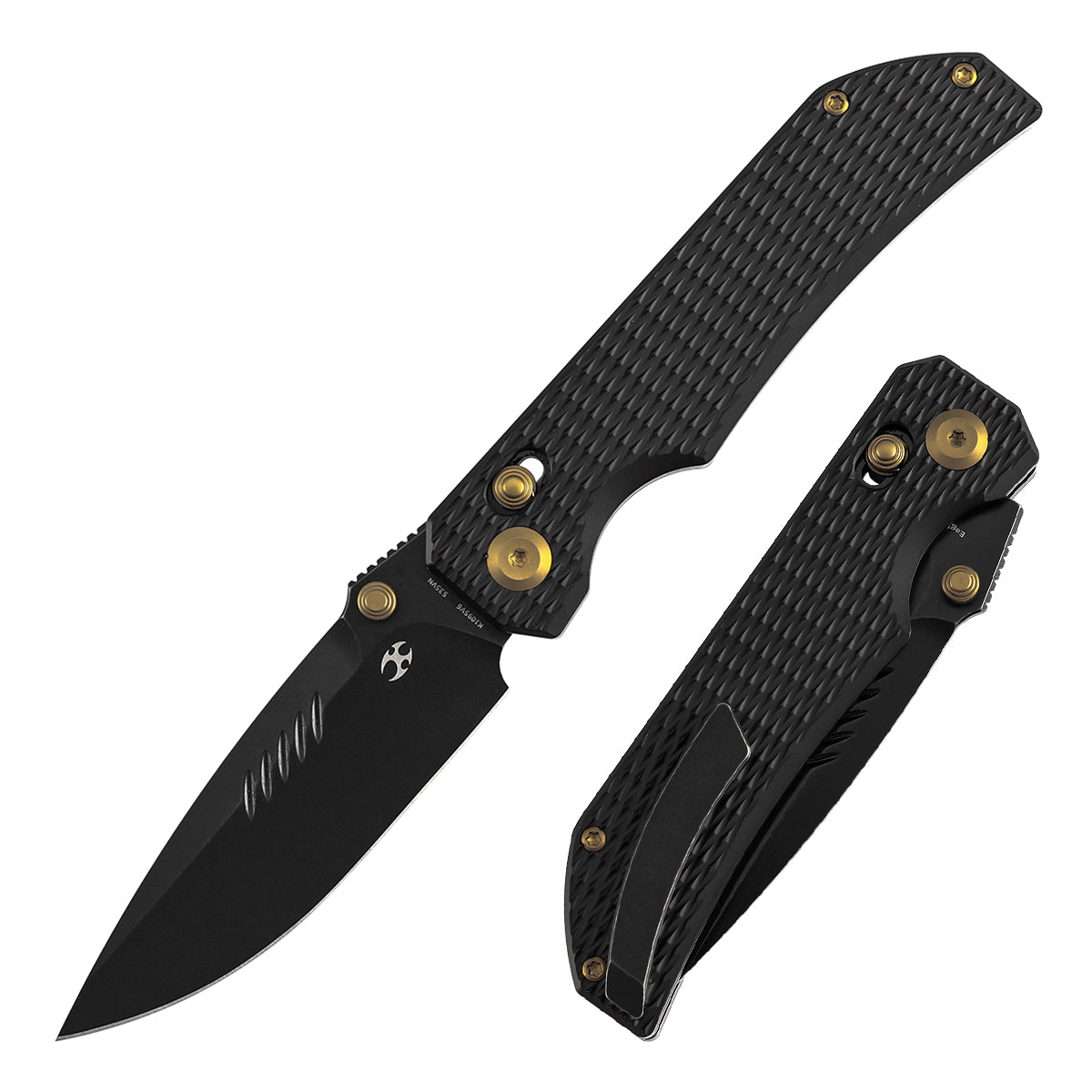 Kansept Eaglestrike K1095V6 front view – 3.73" blackwash CPM S35VN drop point folding knife