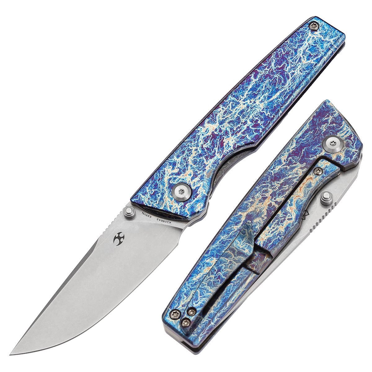 Kansept Chimera K1096A5 front view – 3.15" stonewashed CPM S35VN tanto folding knife