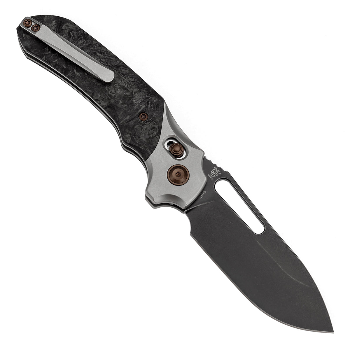 Kansept Quasar K1099V1 open position showing CPM 20CV drop point blade