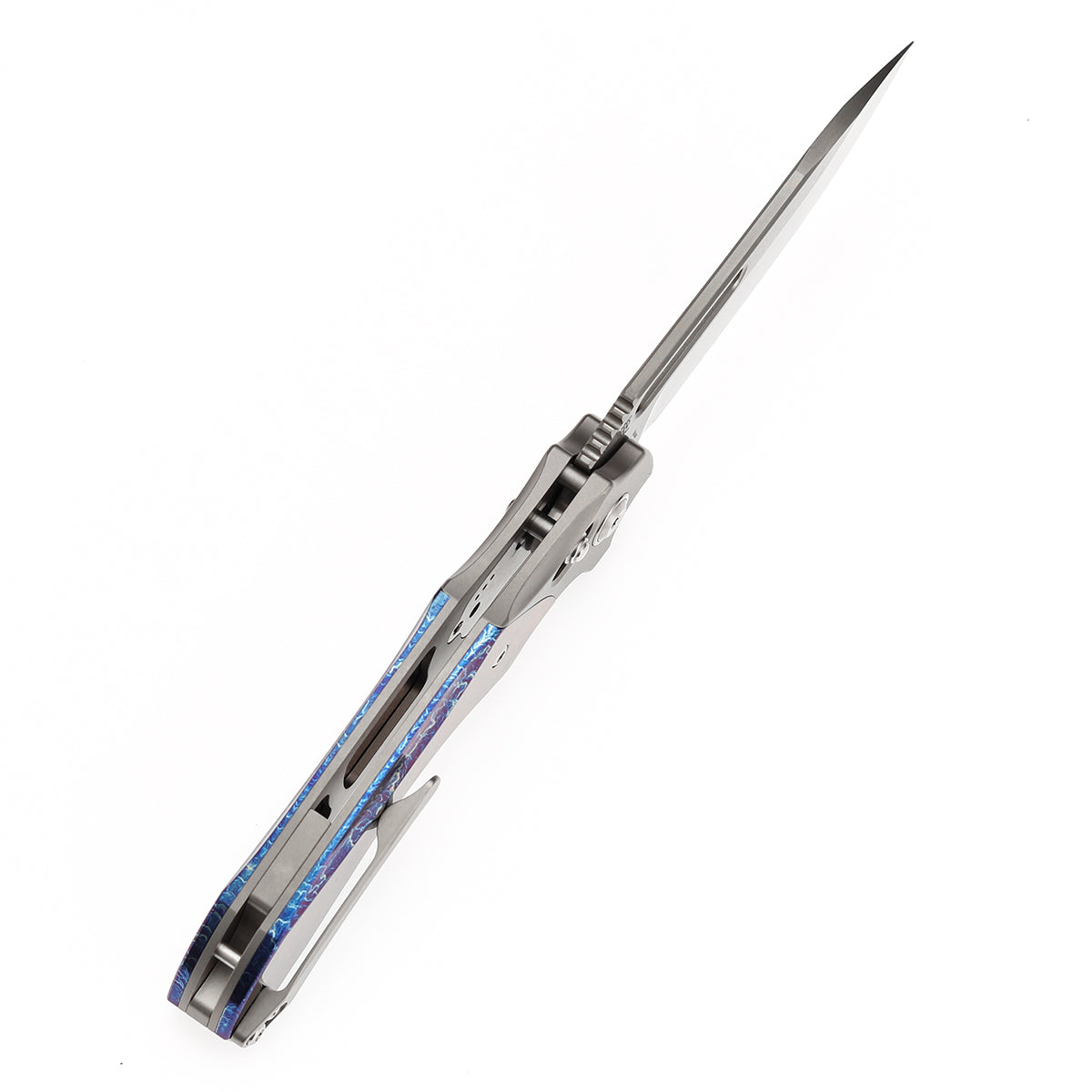 Kansept Quasar K1099V3 stonewashed titanium and Lightning Strike inlay handle scales
