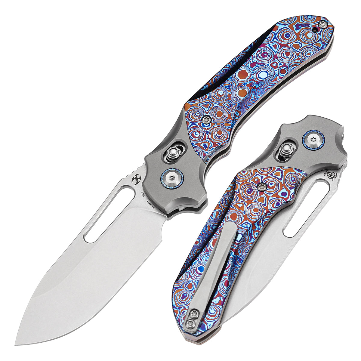 Kansept Quasar K1099V4 front view – 3.38" stonewashed CPM 20CV drop point folding knife