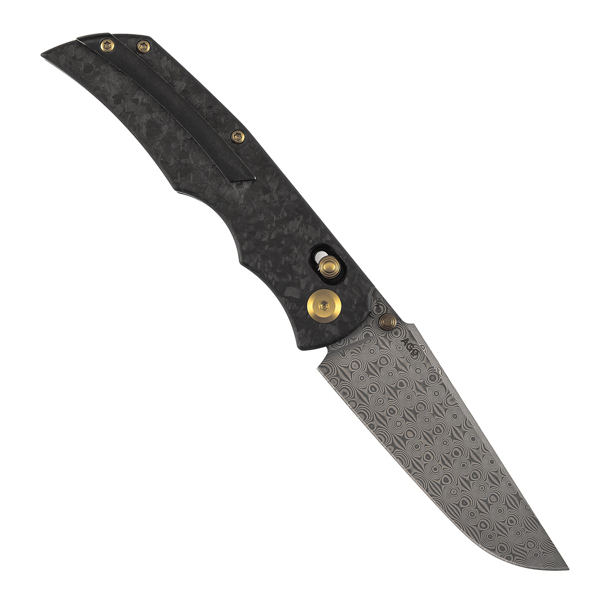 Kansept SIF K1100V4 open position showing Damascus drop point blade
