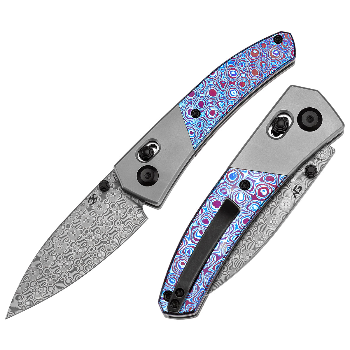 Kansept Dako K1101V4 front view – 3.19" Damascus drop point folding knife