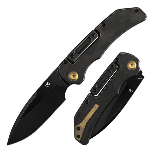 Kansept Hazard K1104H3 front view – 3.63" Blackwash CPM S35VN titanium balisong