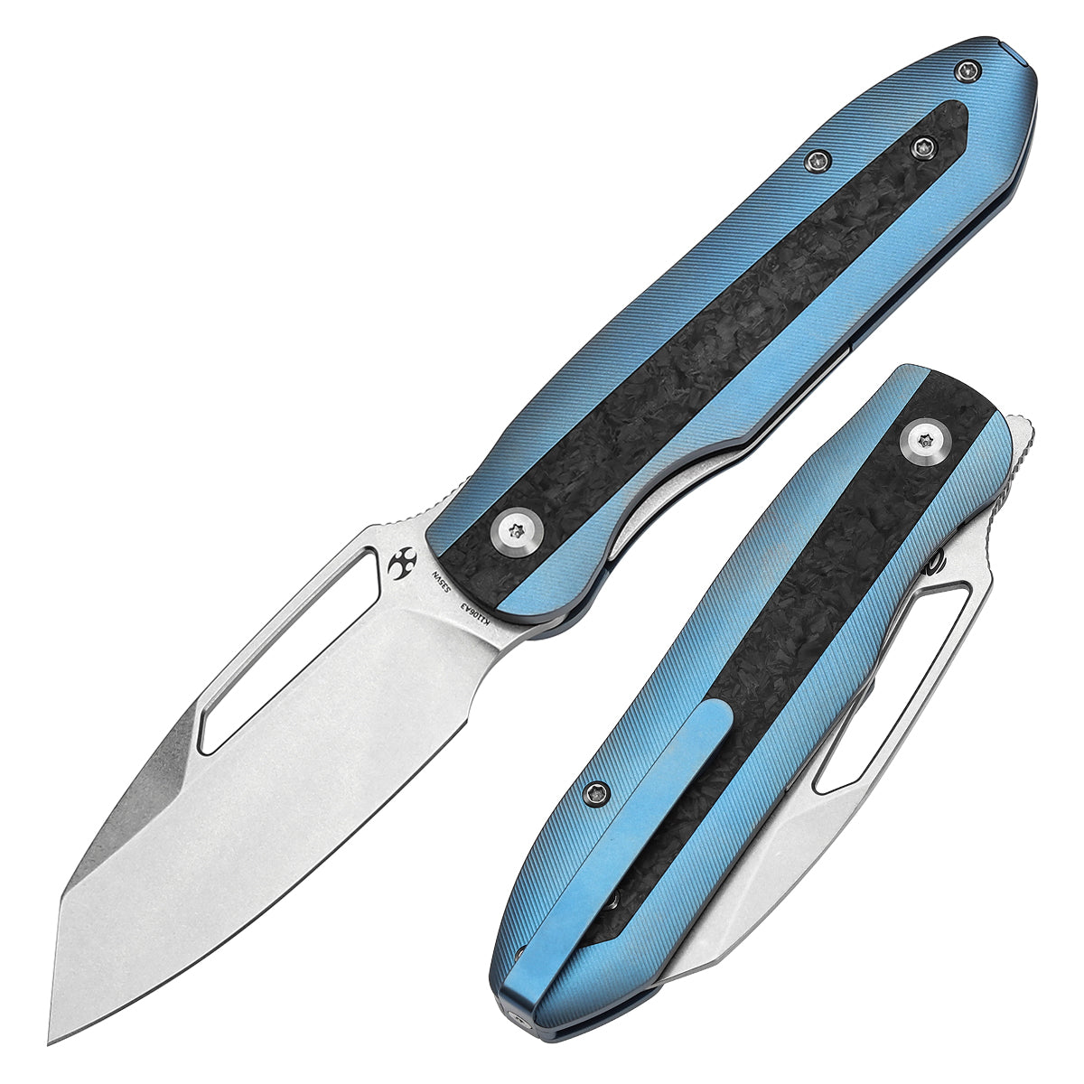 Kansept Thunderhead K1106A3 front view – 3.58" stonewashed CPM S35VN tanto folding knife