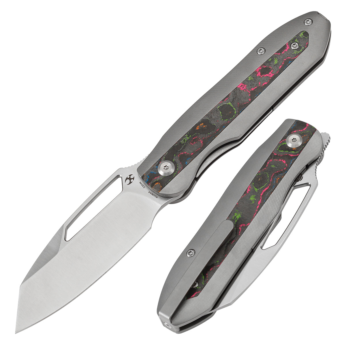 Kansept Thunderhead K1106A4 stonewashed titanium with 80s camo carbon fiber handle scales
