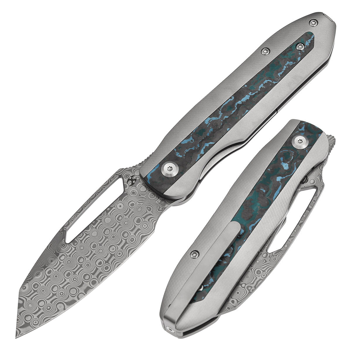 Kansept Thunderhead K1106A5 front view – 3.58" Damascus tanto folding knife