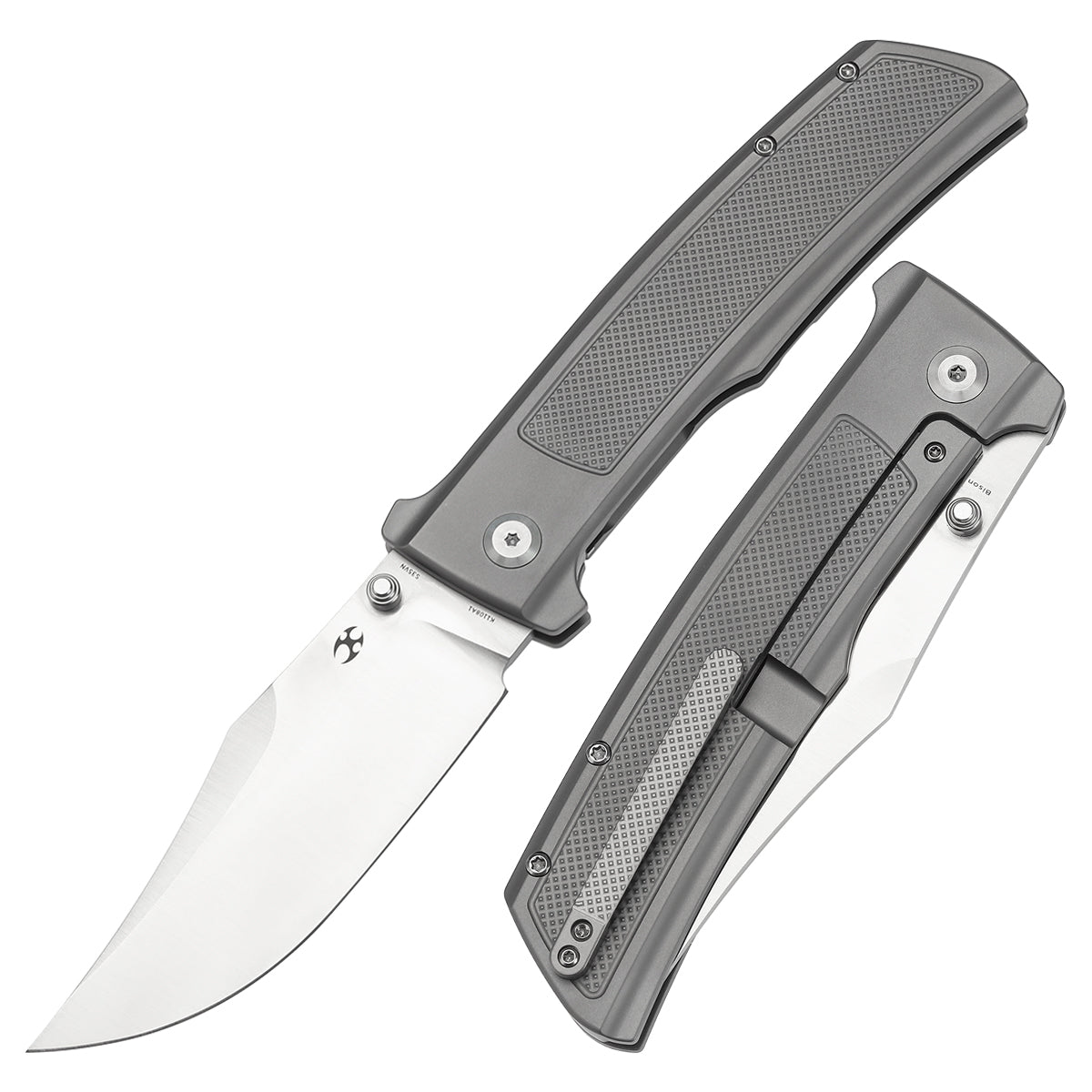 Kansept Bison K1108A1 front view – 4.25" satin CPM S35VN clip point folding knife