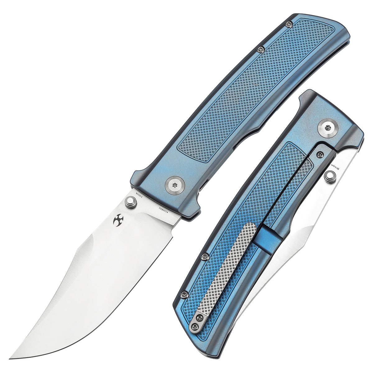 Kansept Bison K1108A2 front view – 4.25" satin CPM S35VN clip point folding knife