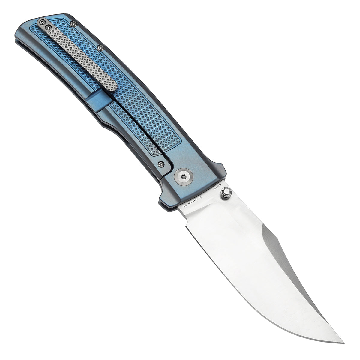 Kansept Bison K1108A2 open position showing CPM S35VN clip point blade