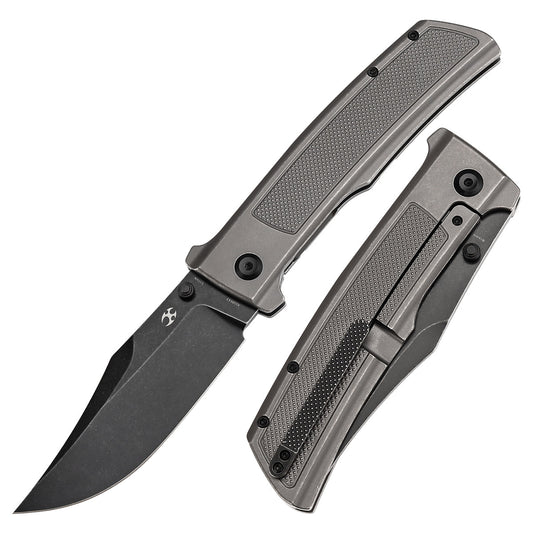 Kansept Bison K1108A3 front view – 4.25" blackwash CPM S35VN clip point folding knife