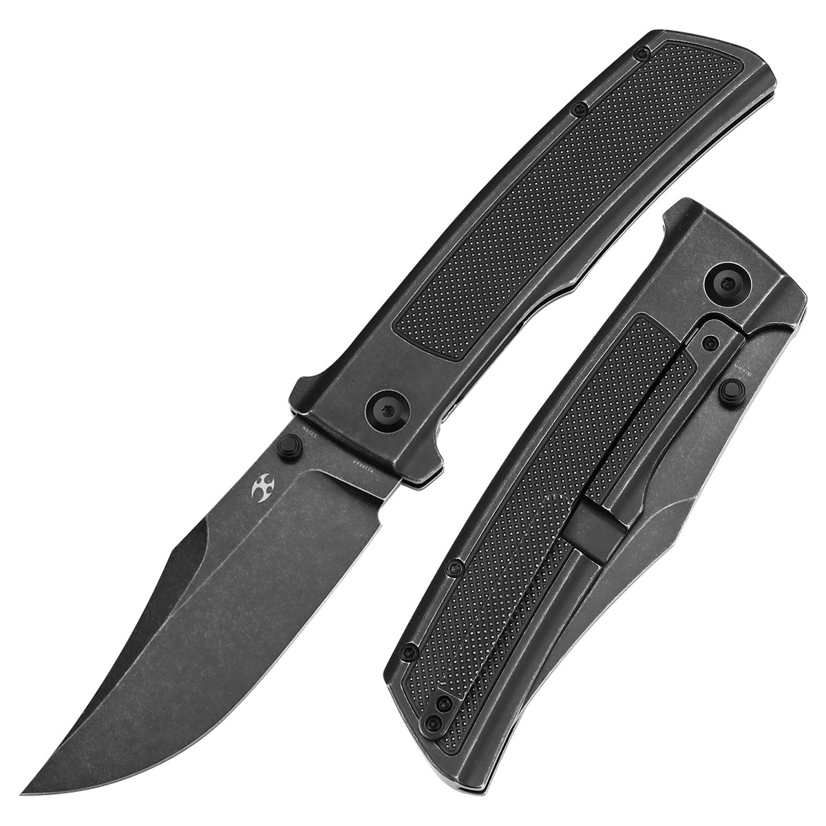 Kansept Bison K1108A4 front view – 4.25" blackwash CPM S35VN clip point folding knife