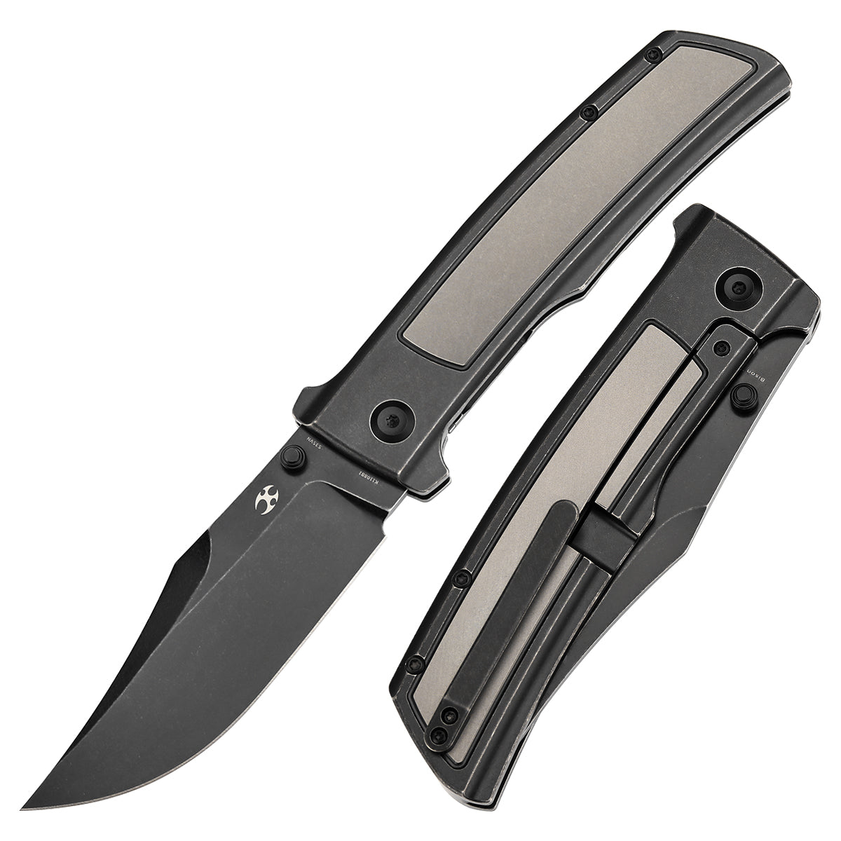 Kansept Bison K1108B1 front view – 4.25" blackwash CPM S35VN clip point folding knife