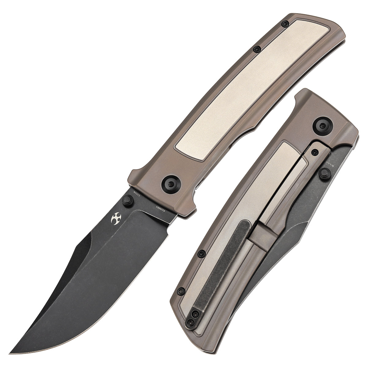 Kansept Bison K1108B3 front view – 4.25" blackwash CPM S35VN clip point folding knife