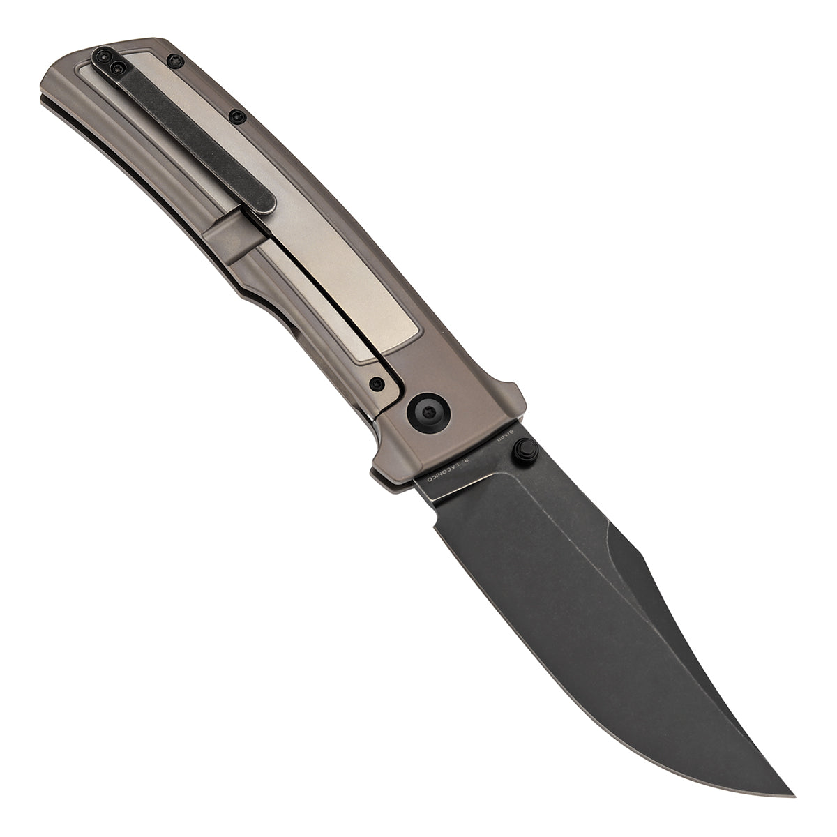 Kansept Bison K1108B3 open position showing CPM S35VN clip point blade