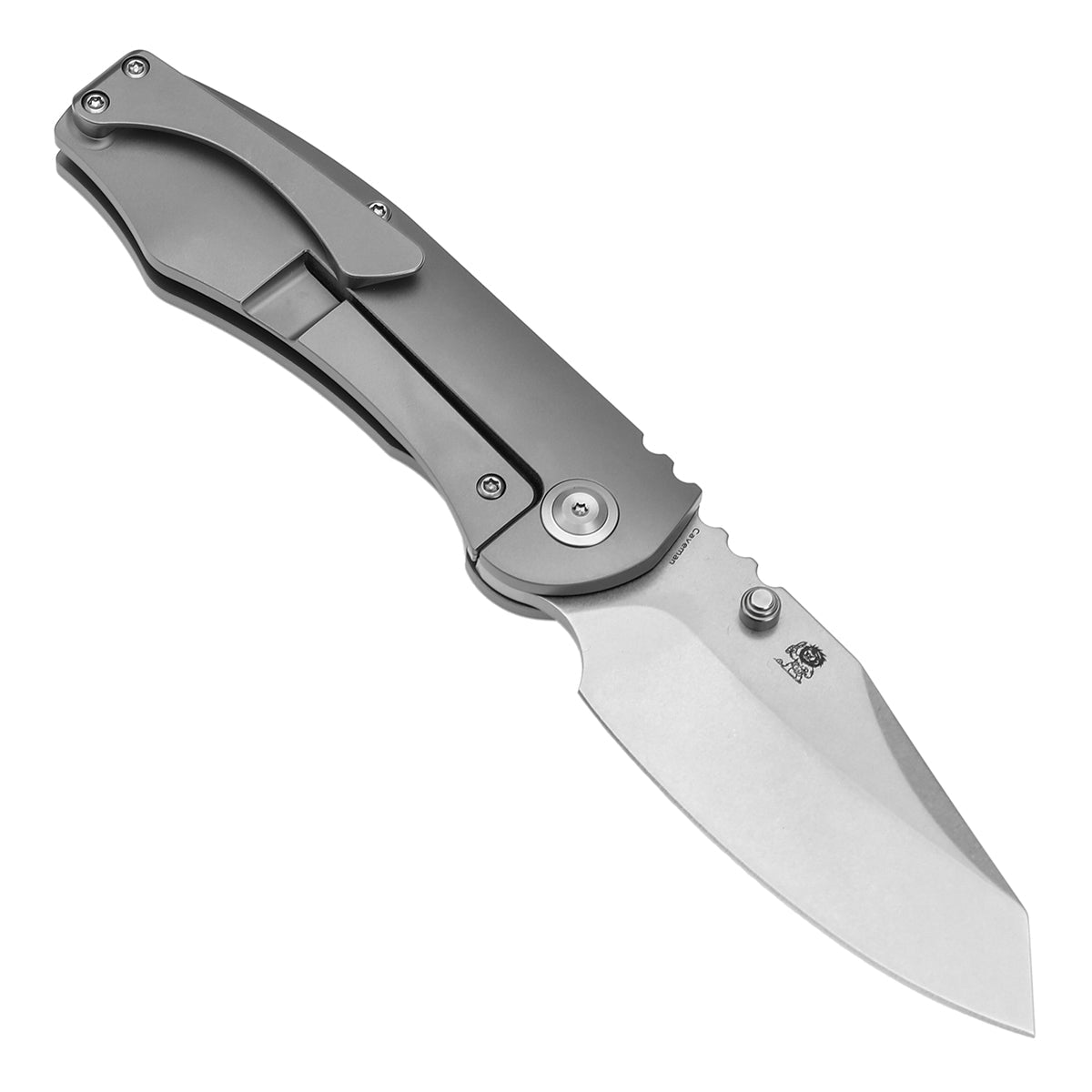 Kansept Caveman K1110A1 open position showing CPM 20CV tanto blade