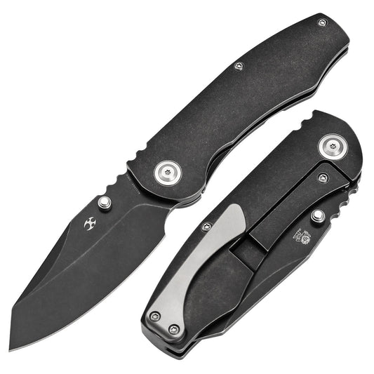 Kansept Caveman K1110A2 front view – 3.57" blackwash CPM 20CV tanto folding knife