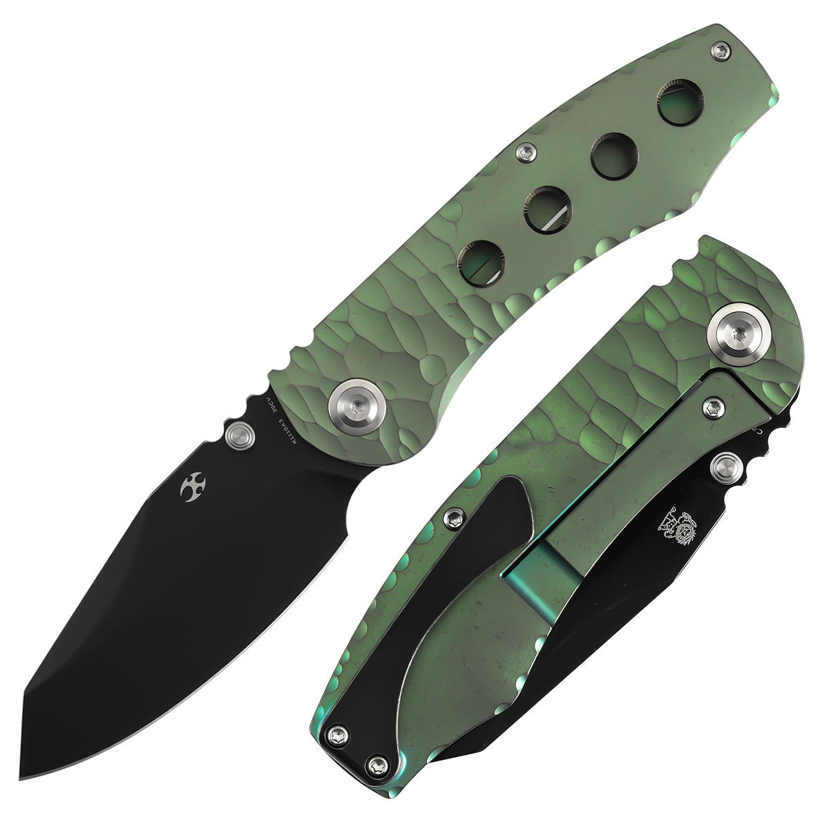 Kansept Caveman K1110A3 front view – 3.57" blackwash CPM 20CV tanto folding knife