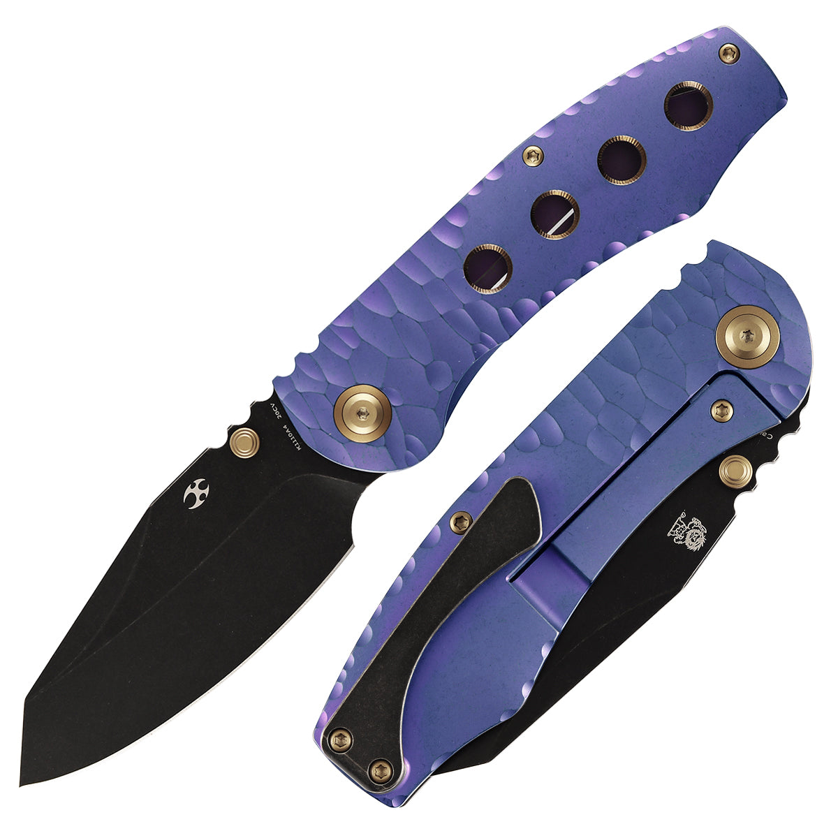 Kansept Caveman K1110A4 front view – 3.57" blackwash CPM 20CV tanto folding knife