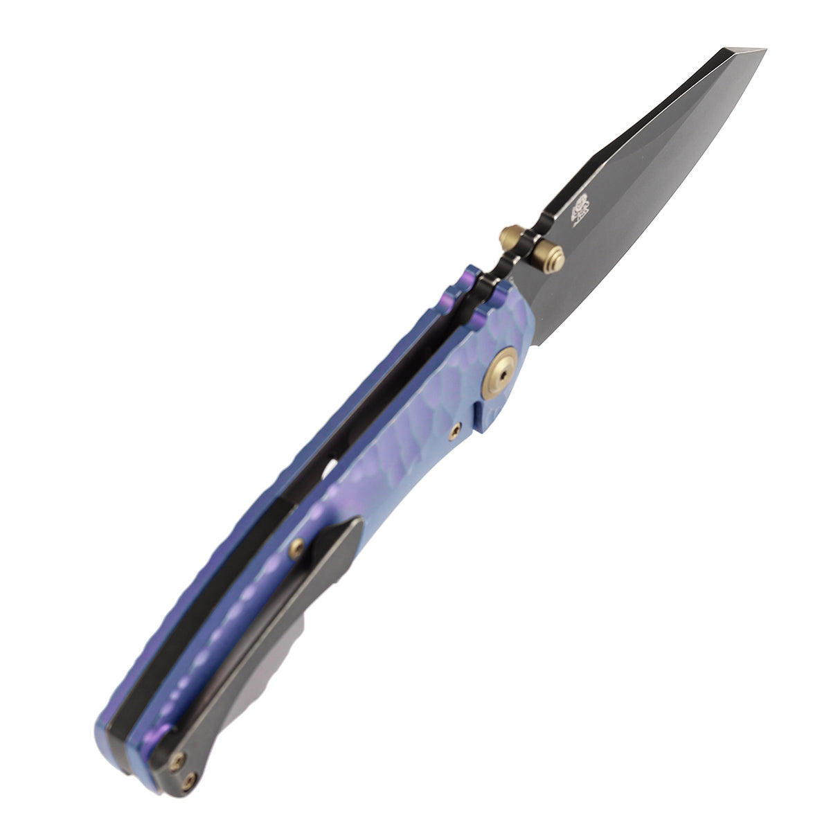 Kansept Caveman K1110A4 purple anodized stonewashed titanium rock pattern handle scales