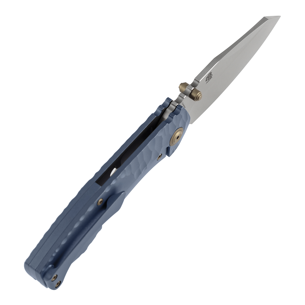 Kansept Caveman K1110A5 blue anodized rock pattern titanium handle scales